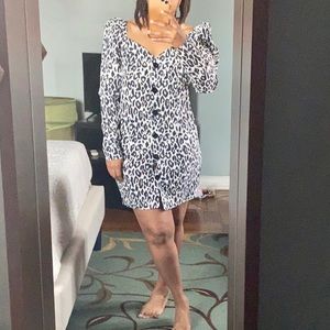 ASOS Long Puff Sleeve Animal Print Mini